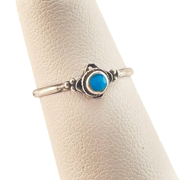 Turquoise and Sterling Silver 925 Ring Round Cabochon Size 4.25 - Picture 3 of 6